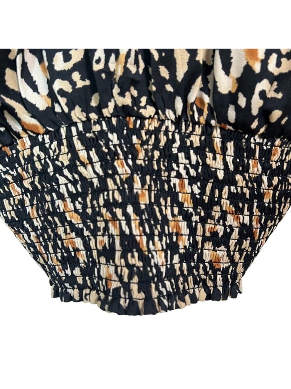 Boho Chic Satiny Abstract Animal Print Flared Sleeves Smocked Womens S Going Out - Picture 5 of 12